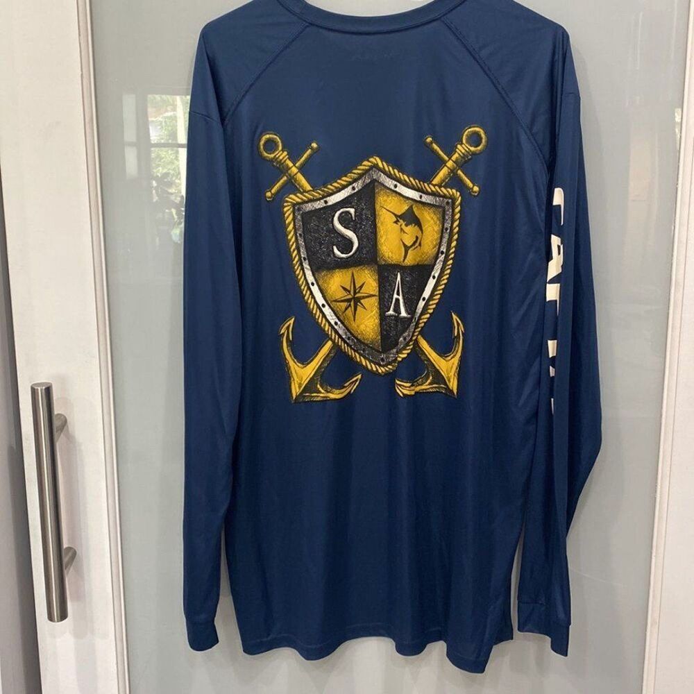 Salt Armour Men’s Navy Blue Shield Dry Fit Fishing Long Sleeve Shirt Sz XL